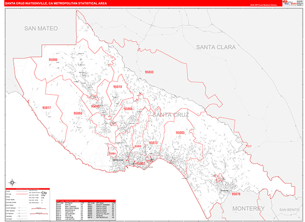 Santa Cruz-Watsonville Metro Area Wall Map